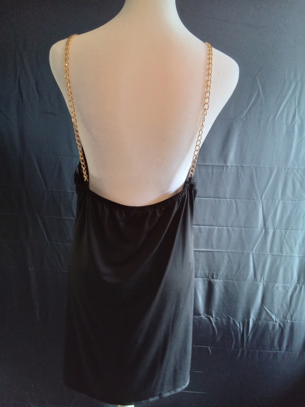 Discreet Black Slip Dress with Gold Chain‎ Straps - Picture 4 of 7
